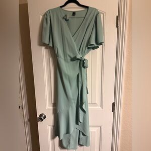 SHEIN Light Green Asymmetrical Wrap Dress